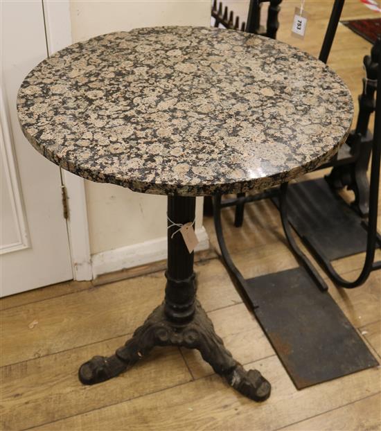 A marble top cast iron base table W.61cm